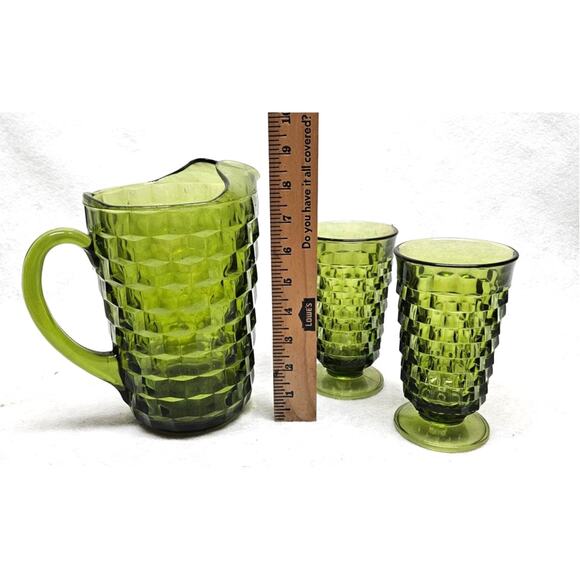 Vintage 60's Glass Pitcher 2 Tumblers Whitehall INDIANA GLASS Mid Century Mod - Picture 2 of 2